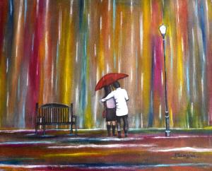 Love Int He Rain-Romantic Painting